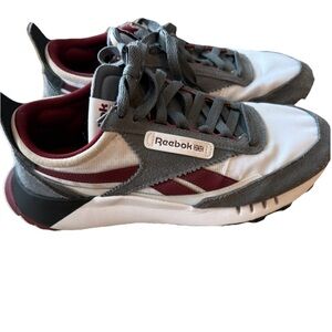 Reebok Classic Legacy Shoes Men's Size 8.5 Cold Grey White Burgundy Sneakers